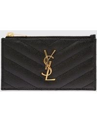 Saint Laurent - Cassandre Grain De Poudre Leather Credit Card Holder - Lyst