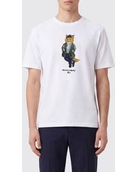 Maison Kitsuné - Maison Kitsun&Eacute Cotton T-Shirt With Contrasting Graphic Print - Lyst