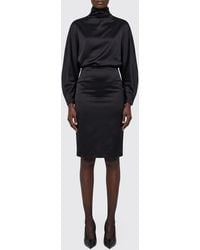 KHAITE - Harlin Draped Satin Mini Dress With High Neck And Long Sleeves - Lyst