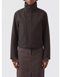 Victoria Beckham - Cotton Short Jacket With Funnel Neck And Dropped Shoulders - Lyst