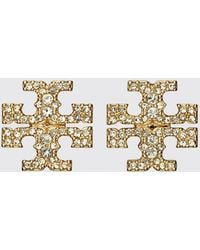 Tory Burch - Pendientes De Botón Icon De Latón Con Cristales Pavé Y Logo Double T - Lyst