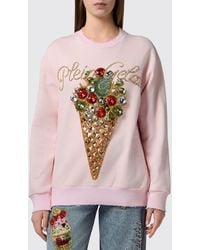 Philipp Plein - Relaxed Fit Cotton Sweatshirt With Frayed Hem And Rhinestone Logo - Lyst