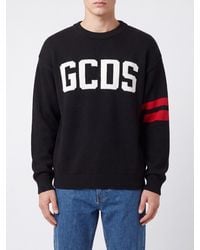 Gcds - Crewneck Wool Blend Jumper With Contrast Logo And Slightly Dropped Shoulders - Lyst