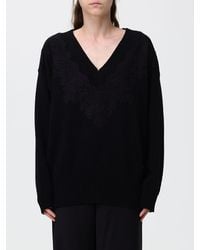 Alberta Ferretti - V-Neck Jumper With Lace Inserts - Lyst