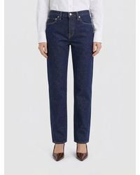 KHAITE - Cotton Denim Farley Straight Jeans - Lyst