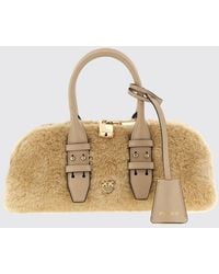 Pinko - Escape Bag Shearling Handbag With Love Birds Logo And Double Handle - Lyst