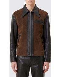Marni - Bicolor Suede Leather Jacket With Pointed Collar - Lyst
