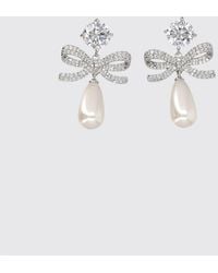 Self-Portrait - Bow Drop Earrings With Crystals And Faux Pearls - Lyst