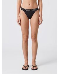 Philipp Plein - Lycra Bikini Bottoms With Logo Waistband And Crystals - Lyst