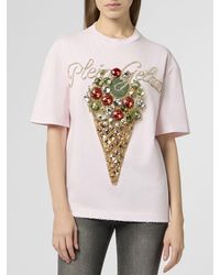 Philipp Plein - Cotton Jersey T-Shirt With Rhinestone Logo And Fringed Hem - Lyst