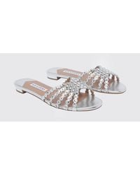 Aquazzura - Tequila Laminated Nappa Slippers With Rhinestones By - Lyst