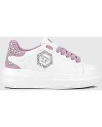 Philipp Plein - Leather Chunky Sneakers With Hexagon Logo And Rhinestones - Lyst