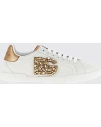 Dolce & Gabbana - Dolce &Amp Gabbana Portofino Low Top Leather Sneakers With Dg Monogram And Rhinestones - Lyst