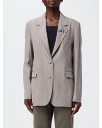 Golden Goose - Pinstripe Oversized Wool Blend Blazer With Broche - Lyst