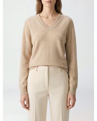 Malo - Pure Cashmere V-Neck Jumper With Dropped Shoulders And Ribbed Trims - Lyst