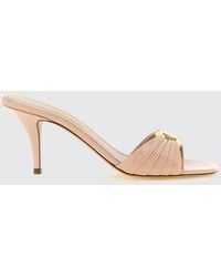 Ferragamo - Draped Calfskin Leather Mule Sandals With Medium Heel - Lyst