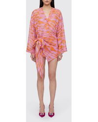 The Attico - Animalier Print Cotton Midi Wrap Dress - Lyst