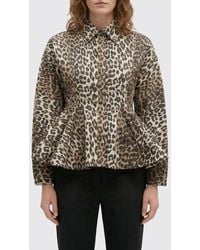 Ganni - Animal Print Organic Cotton Peplum Shirt - Lyst