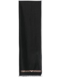 Emporio Armani - Virgin Wool Scarf With Contrasting Logo And Fringed Edges - Lyst