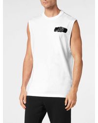 Philipp Plein - Cotton Tank Top With Contrast Logo And Round Neck - Lyst