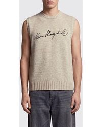 MM6 by Maison Margiela - Crewneck Wool Blend Knit Vest With Contrast Logo - Lyst