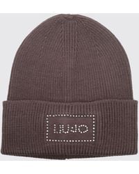 Liu Jo - Rib-Knit Beanie With Cuff And Rhinestone Logo - Lyst