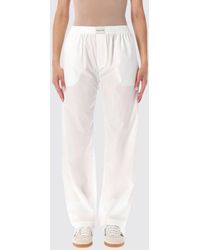 Sporty & Rich - Sporty &Amp Rich Pyjama-Style Cotton Trousers With Logo Elastic Waistband - Lyst
