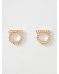 Ferragamo - Gancini Brass Earrings With Set Rhinestones - Lyst