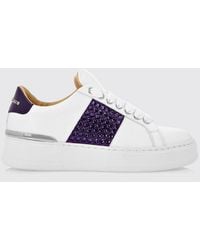 Philipp Plein - Leather Low-Top Sneakers With Rhinestones And Abstract Embroidery - Lyst