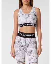 Philipp Plein - Cropped Tropical Print Jersey Sports Top With Criss-Cross Straps - Lyst