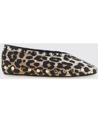 Ganni - Jenny Animal-Print Cotton Ballet Flats With Studs - Lyst