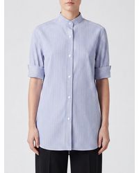 Maison Margiela - Slim Fit Striped Cotton Shirt With Mandarin Collar - Lyst