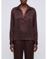 Tom Ford - V-Neck Silk Blouse With Long Dropped-Shoulder Sleeves - Lyst