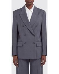 Erika Cavallini Semi Couture - Double-Breasted Pure Virgin Wool Blazer With Padded Shoulders - Lyst