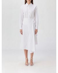 MSGM - Asymmetric Hem Wrap Cotton Midi Chemisier Dress - Lyst