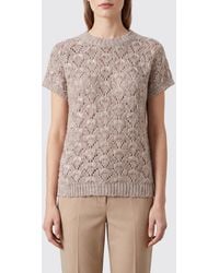 Fabiana Filippi - Short-Sleeved Cotton Crewneck Top With Ribbed Edges - Lyst