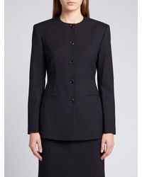 Anine Bing - Cropped Slim Fit Wool Blend Blazer With Crew Neck - Lyst