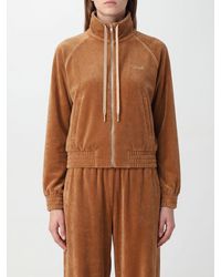 Chloé - Chlo&Eacute Cotton Velvet Zip-Up Sweatshirt With High Neck And Contrast Logo - Lyst