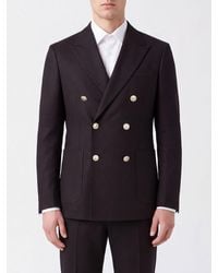 Eleventy - Double-Breasted Wool Blend Blazer With Peak Lapels - Lyst