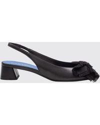 Lanvin - Smooth Leather Slingback Ballet Flats With Round Toe And Grosgrain Bow - Lyst