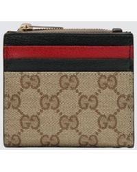 Gucci - Gg Supreme Canvas Wallet With Leather Trim And Web Stripe Detail - Lyst