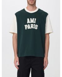 Ami Paris - Camiseta De Algodón Con Logo Estampado Bicolor En Contraste - Lyst