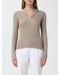 Max Mara - Ribbed Silk And Cashmere Knit Polo With V-Neck And Slim Fit - Lyst