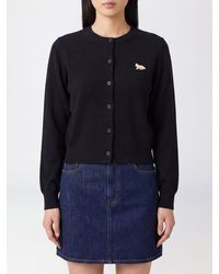 Maison Kitsuné - Maison Kitsun&Eacute Wool Crewneck Cardigan With Embroidered Logo - Lyst