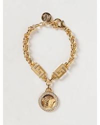 Versace - Medusa-Tone Brass Bracelet With Rhinestones And Adjustable Closure - Lyst