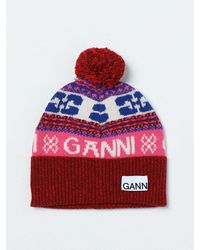 Ganni - Cappello in misto lana riciclata con logo jacquard - Lyst