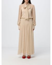 Crida Milano - Papavero Polka-Dot Chiffon Maxi Chemisier Dress With Pussy-Bow Collar - Lyst