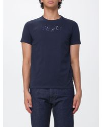 Fendi - Slim Fit Cotton T-Shirt With Contrast Embroidered Logo - Lyst