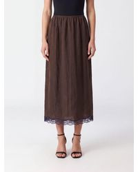 Twinset - A-Line Satin Midi Skirt With Lace Inserts And High Waist - Lyst