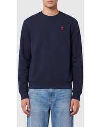 Ami Paris - Relaxed Fit Cotton Crewneck Sweatshirt With Contrast Embroidered Logo - Lyst